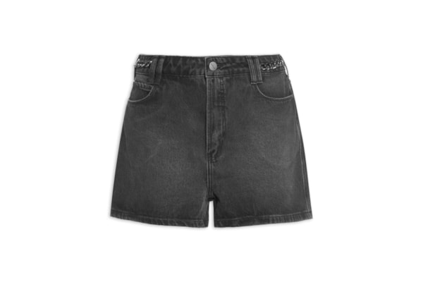 Short Feminino Jeans Jade Com Correntes - Preto