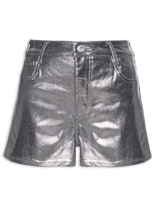 Short Feminino Jeans Jade Metalizada - Prata