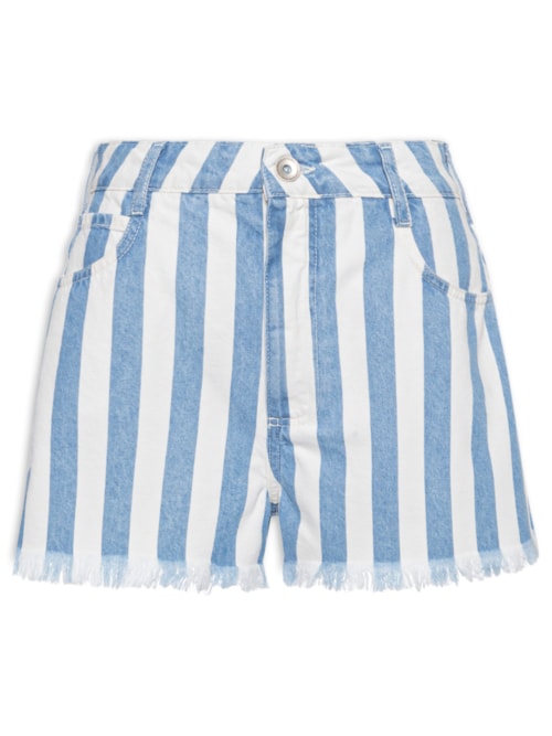 Short Feminino Jeans Listrado - Azul