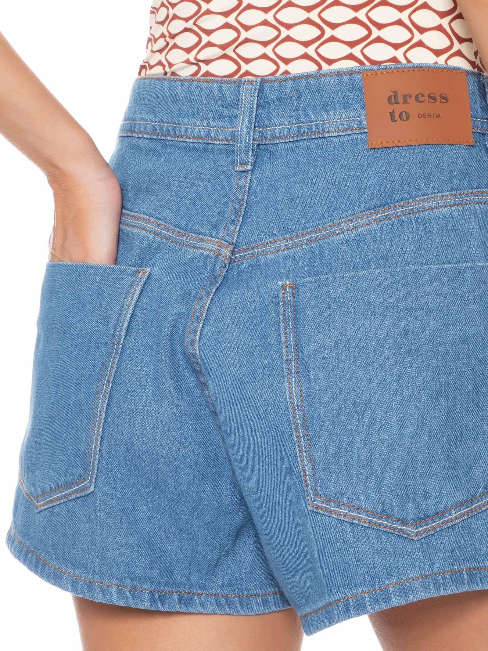 Short Feminino Jeans Mix Pespontos Azul Dress To