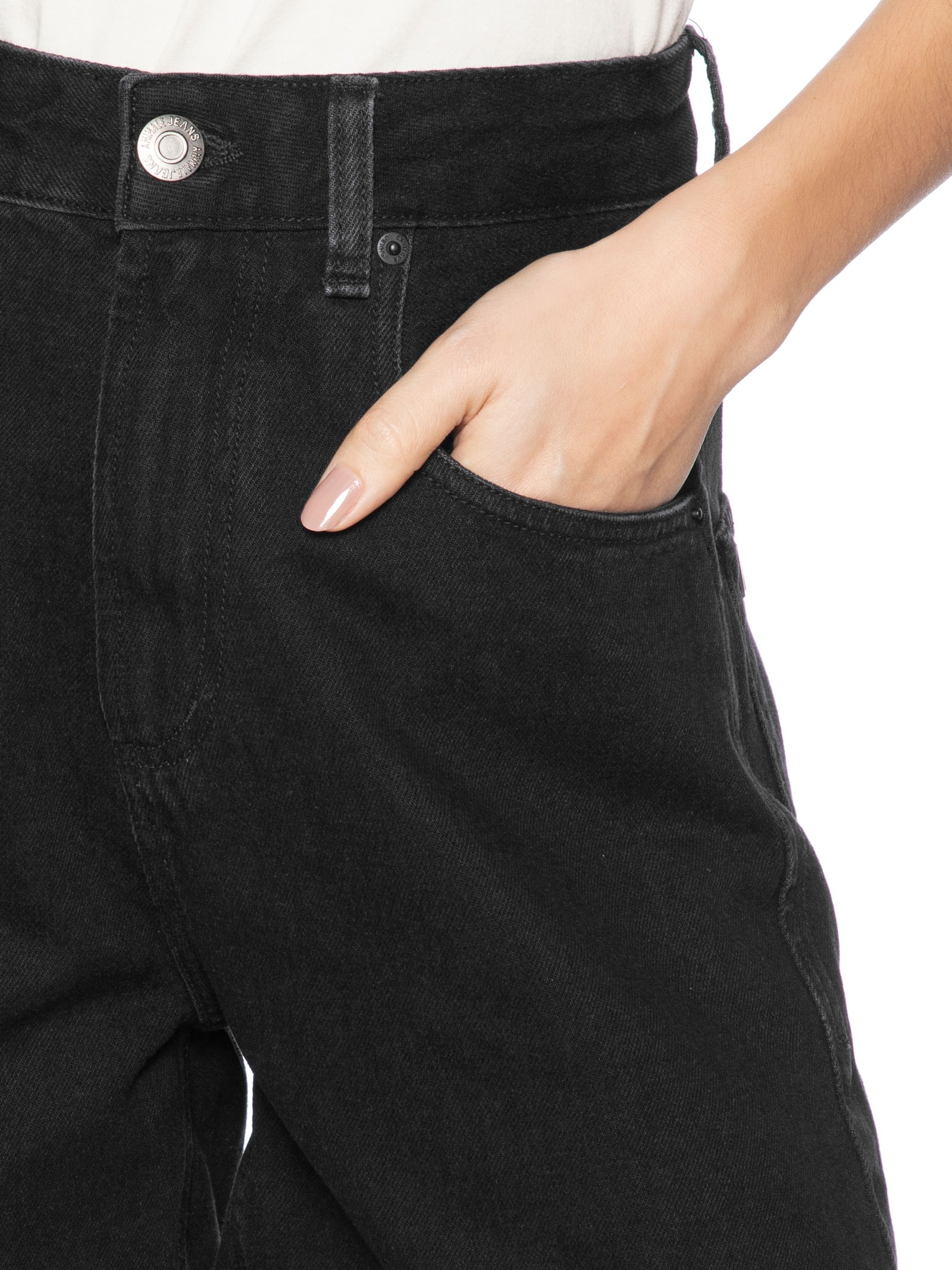 Short Feminino Jeans Mom Pence Costas New Basic Preto Animale Jeans