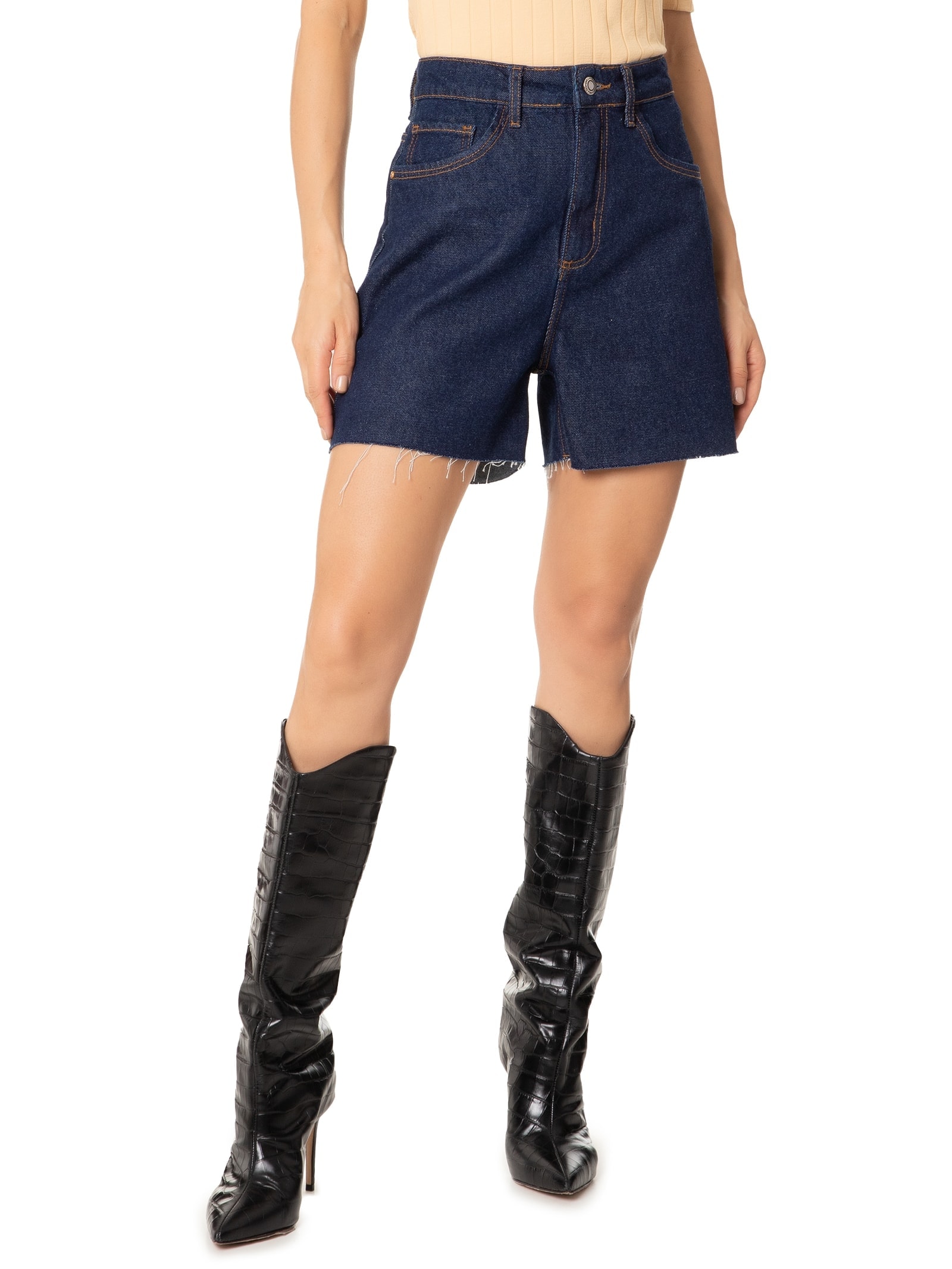Short Feminino Jeans Mom Super High Azul Lança Perfume