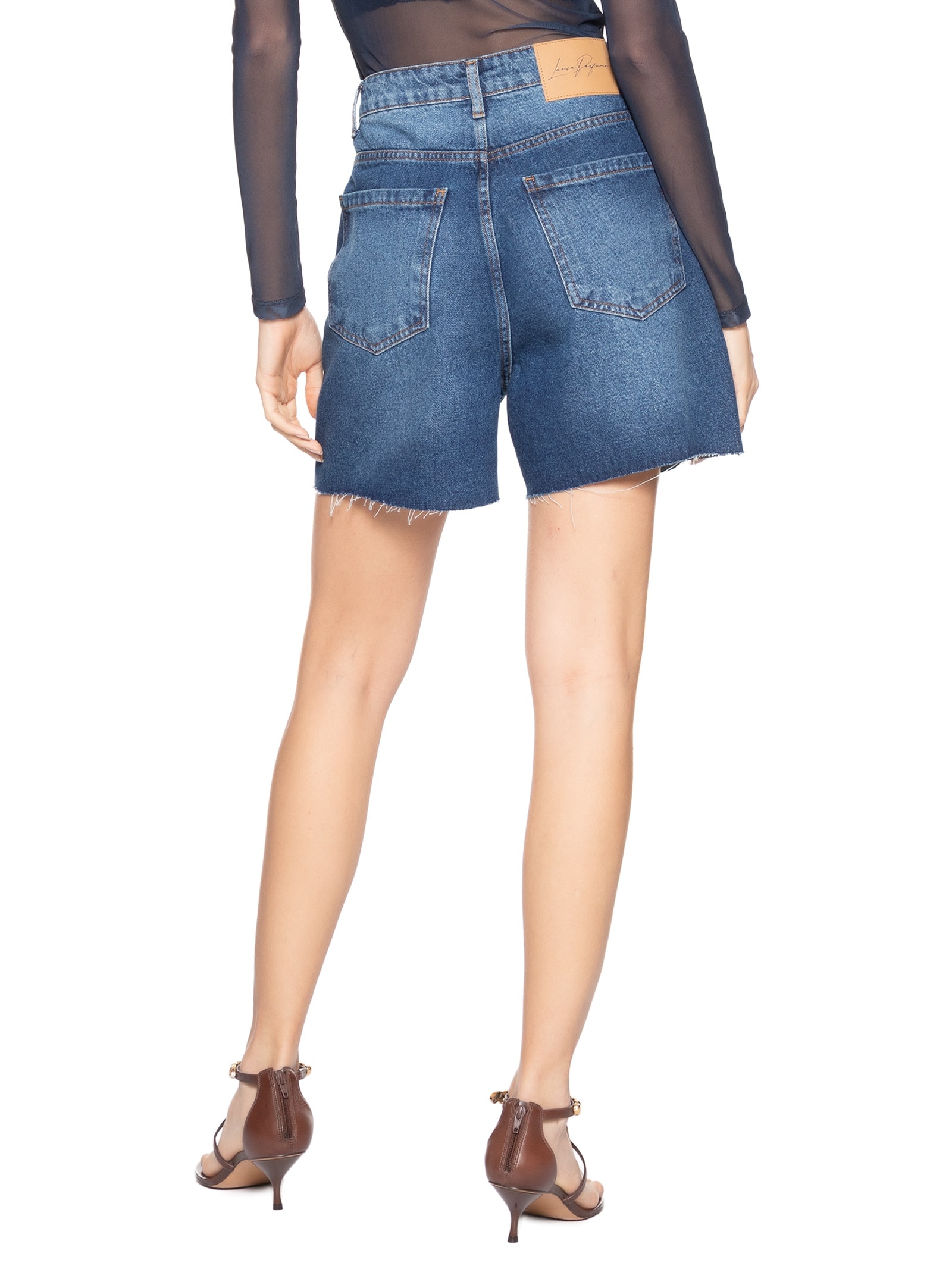 Short Feminino Jeans Mom Super High Azul Lança Perfume