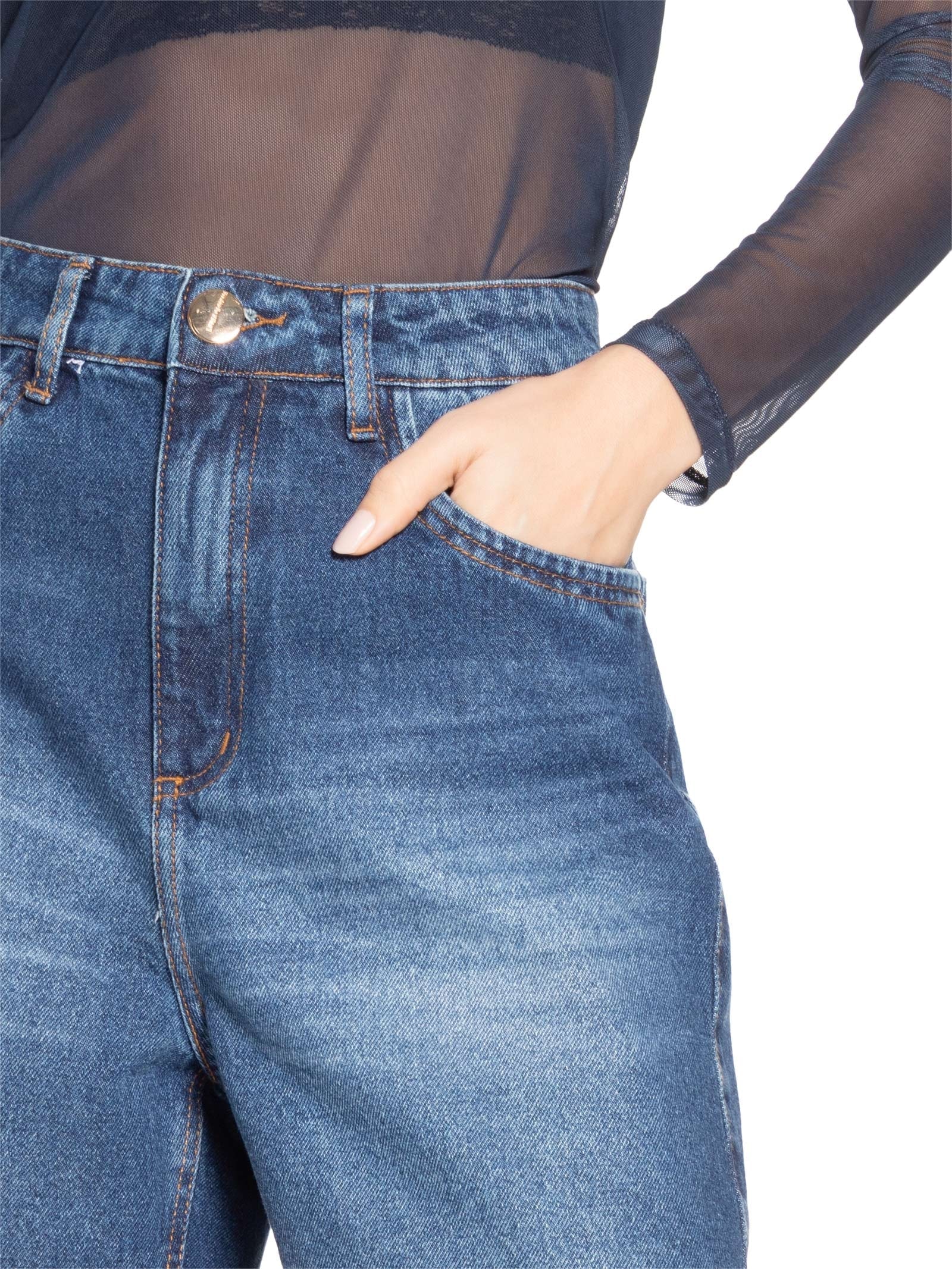 Short Feminino Jeans Mom Super High Azul Lança Perfume