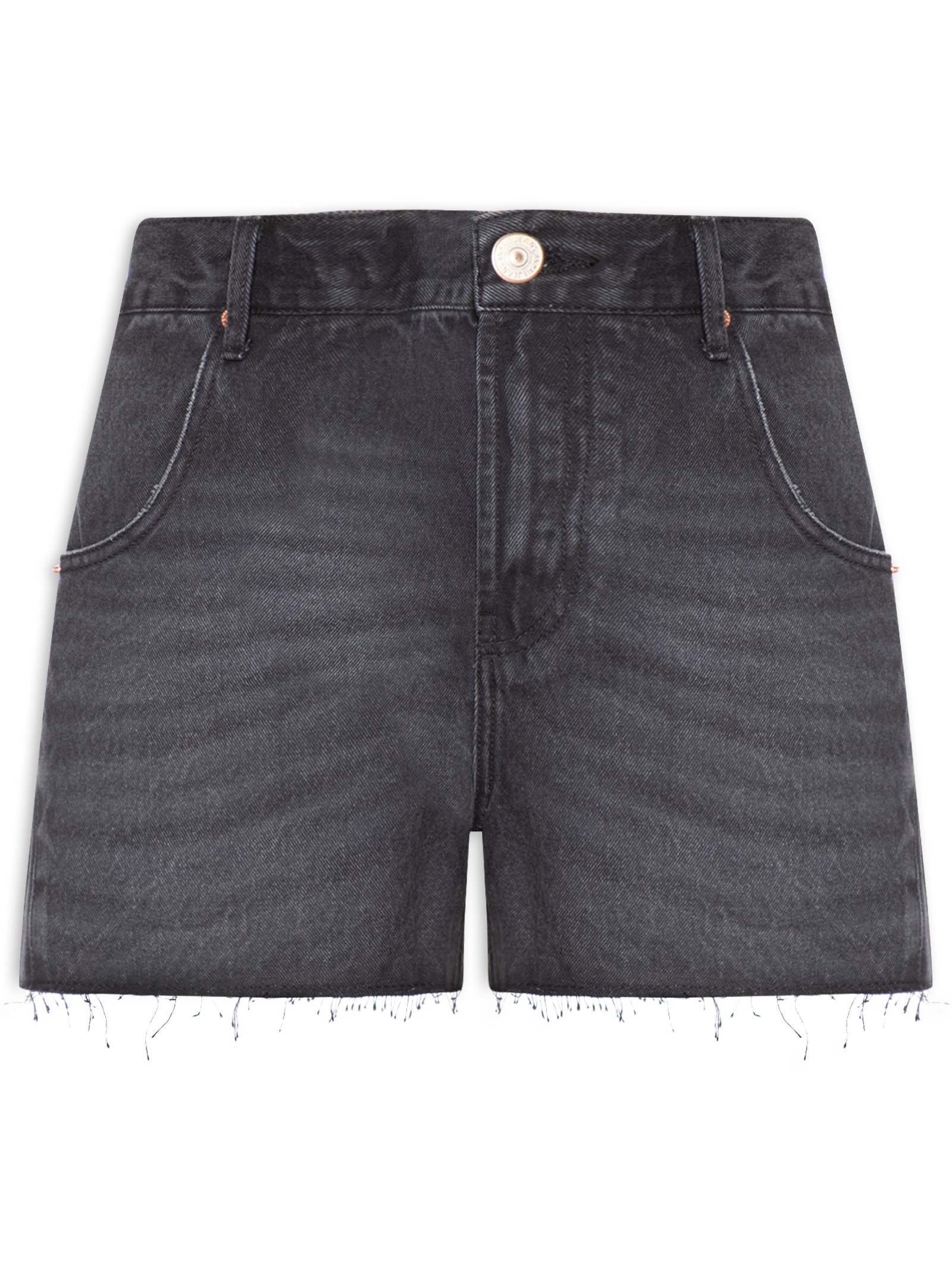 Short Feminino Jeans Recorte Com Prega Preto Animale Jeans