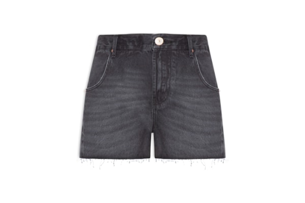 Short Feminino Jeans Recorte Com Prega - Preto