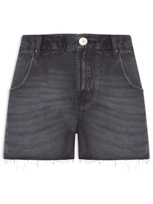 Short Feminino Jeans Recorte Com Prega - Preto