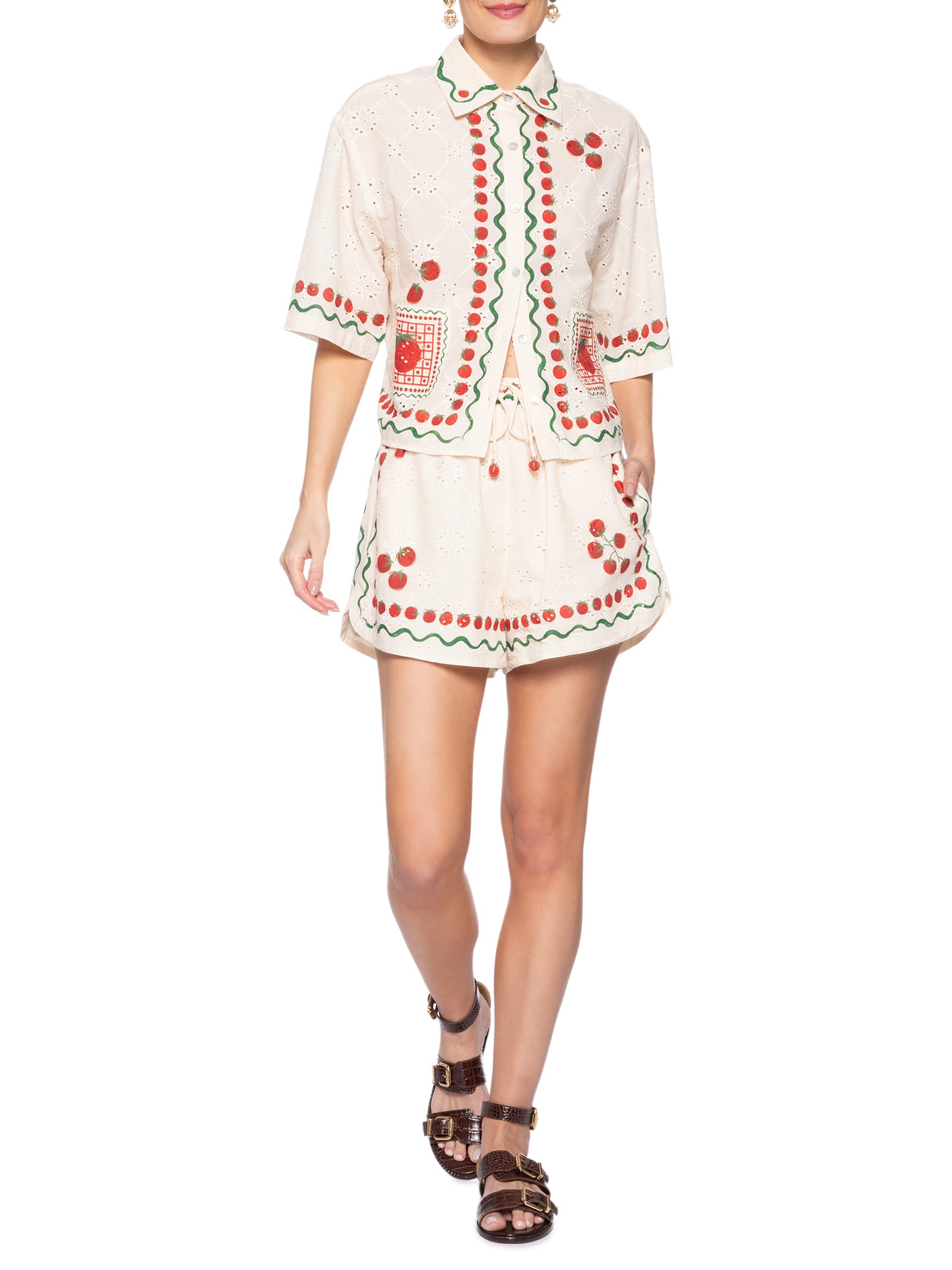 Short Feminino Lenço Tomatinhos Bege Farm