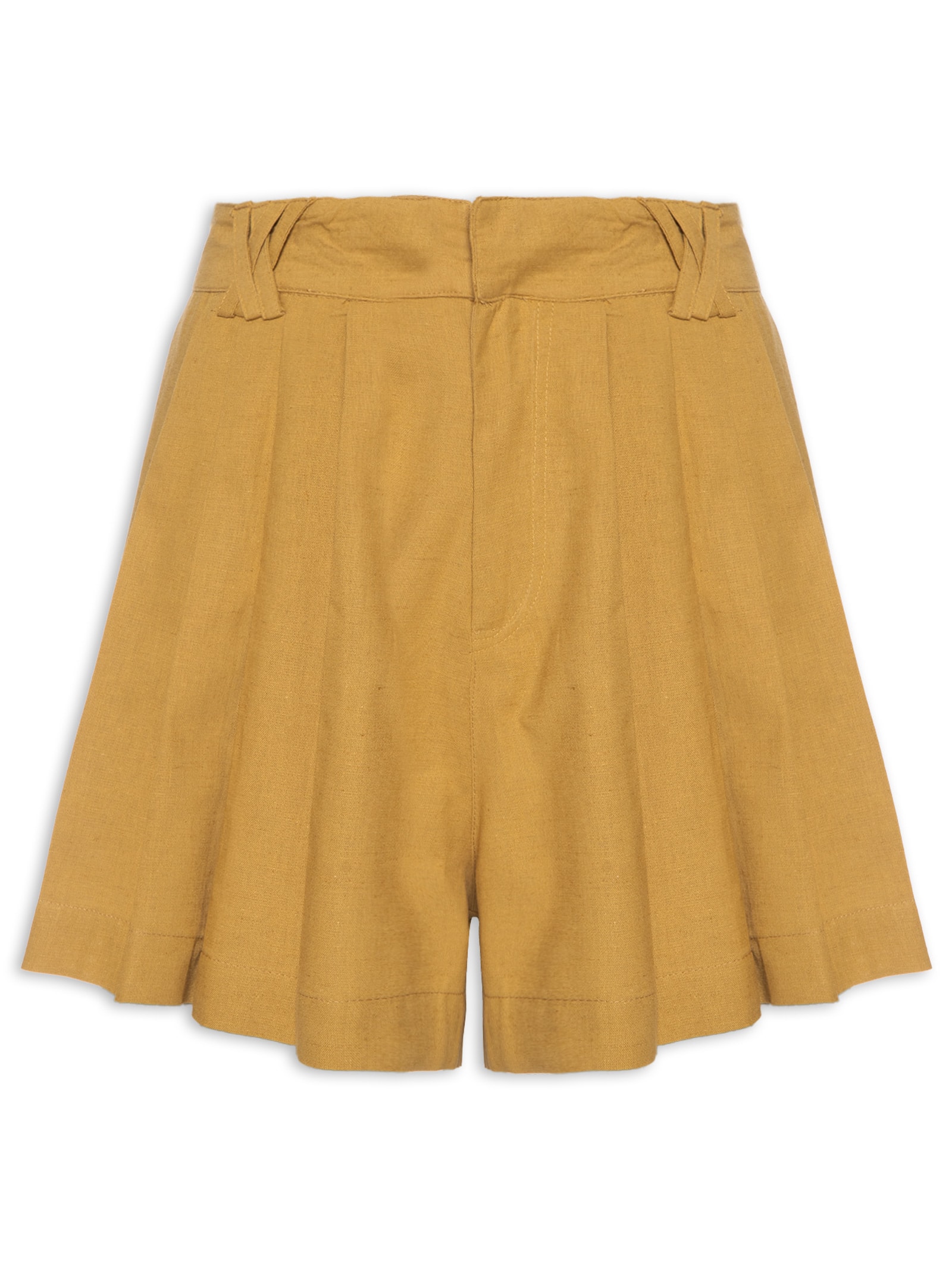 Short Feminino Like Linen Com Pregas Marrom Animale Jeans