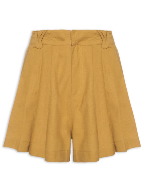 Short Feminino Like Linen Com Pregas – Marrom