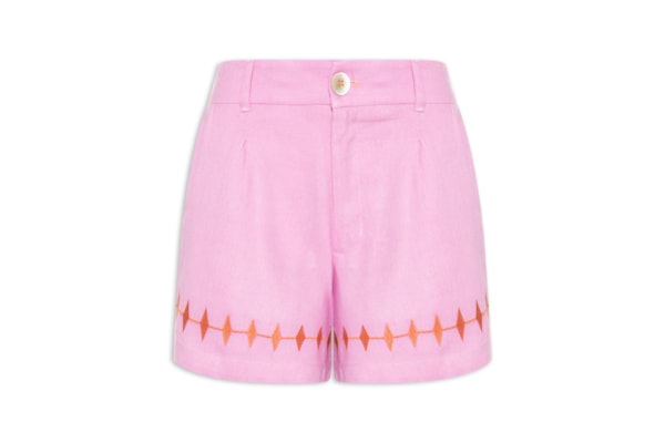 Short Feminino Linho Bordado Miragem - Rosa