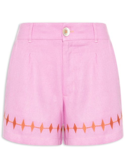 Short Feminino Linho Bordado Miragem - Rosa