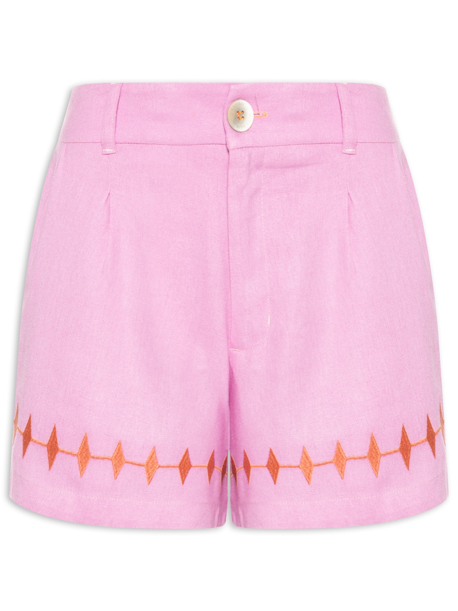 Short Feminino Linho Bordado Miragem Rosa Cantão