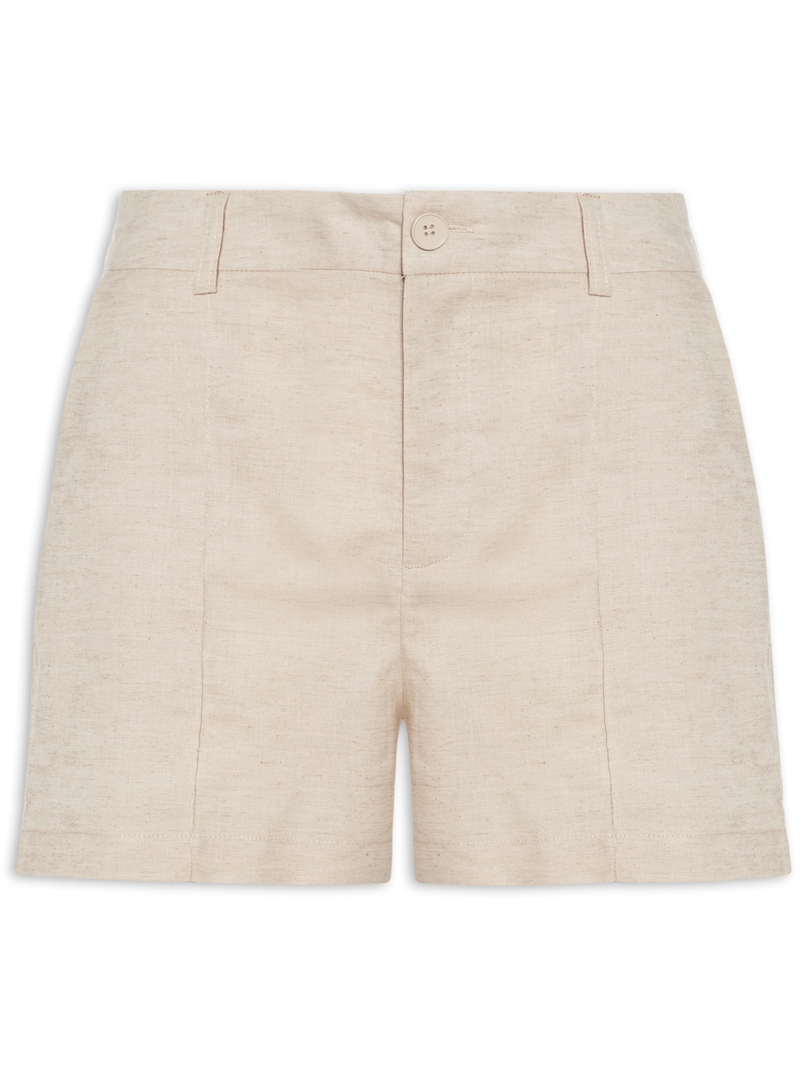 Short Feminino Linho Com Bolso Bege Basiq