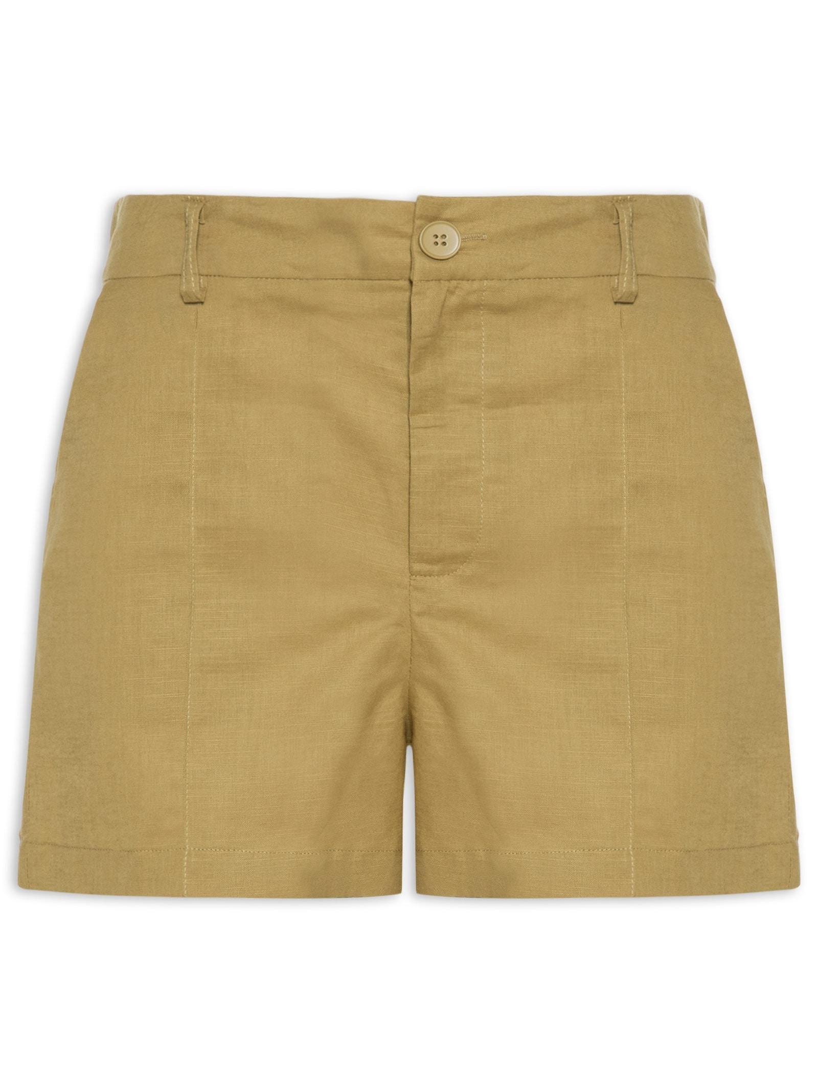 Short Feminino Linho Com Bolso Bege Basiq