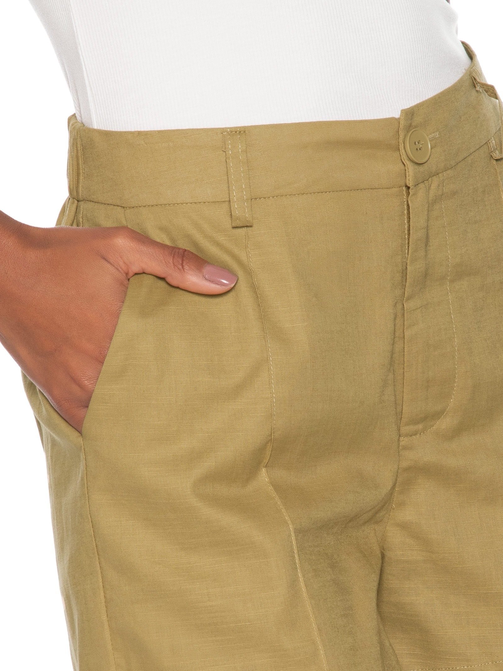 Short Feminino Linho Com Bolso Bege Basiq