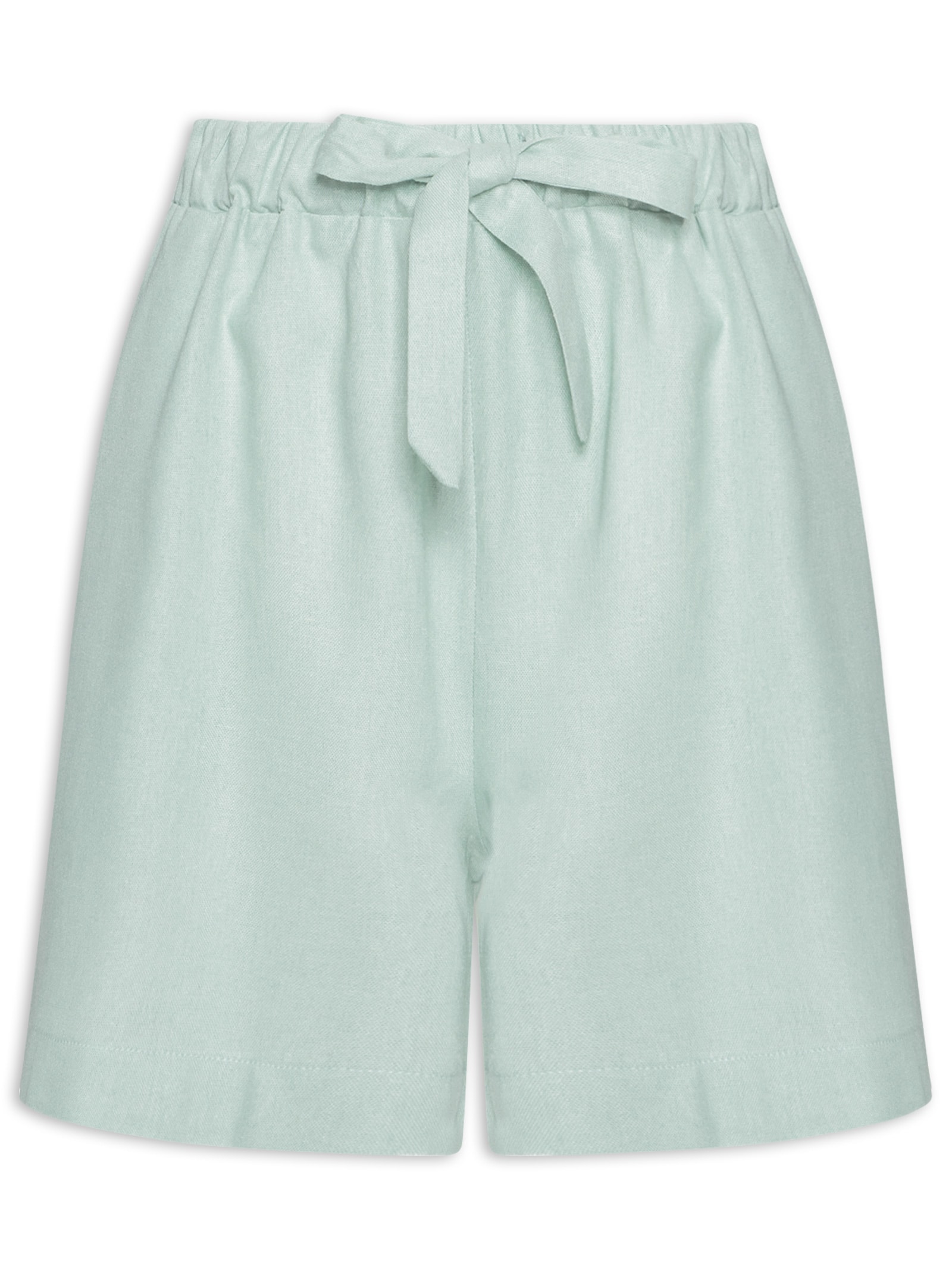 Short Feminino Linho Com Cordão Azul Basiq