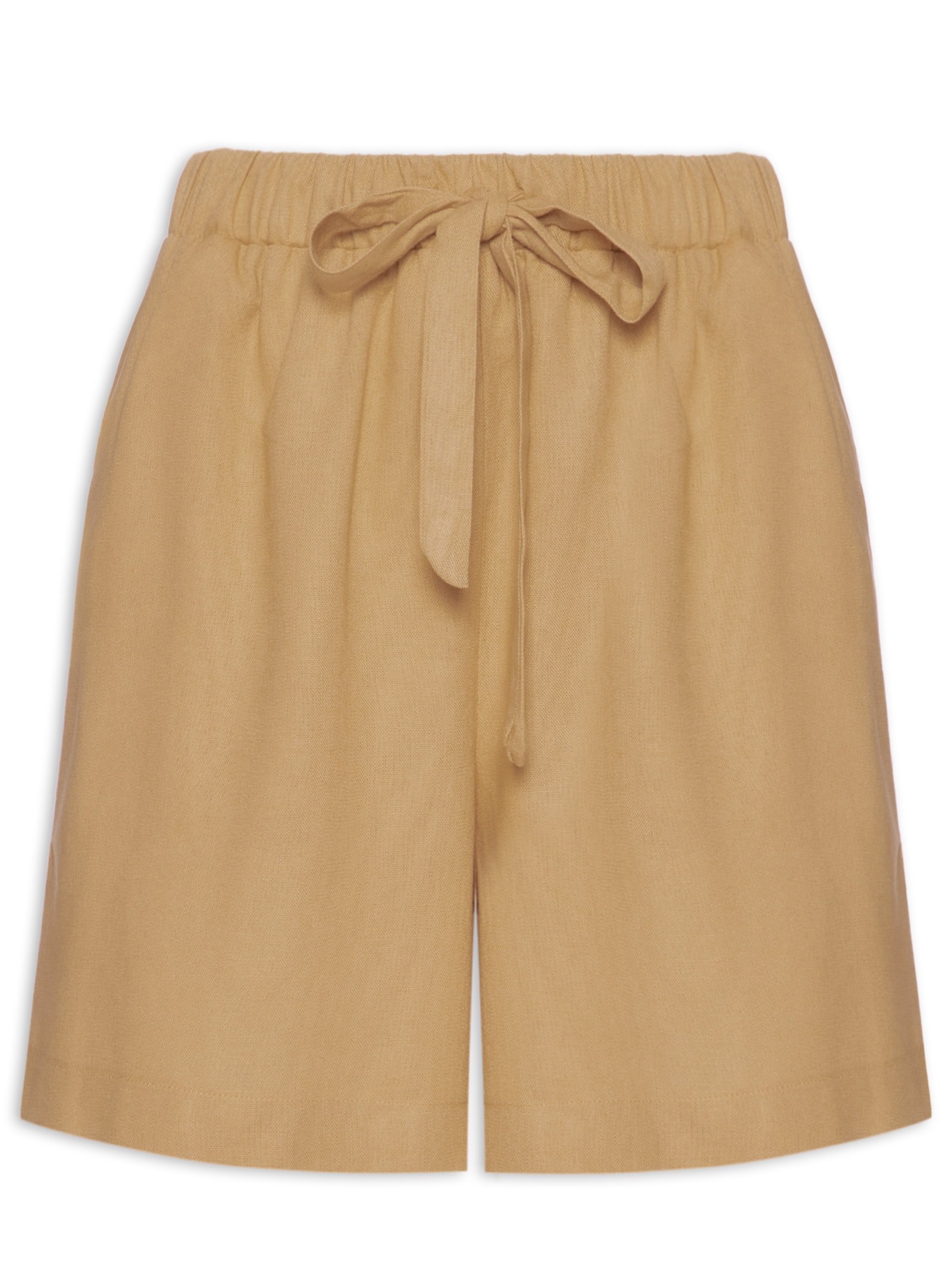 Short Feminino Linho Com Cordão Bege Basiq