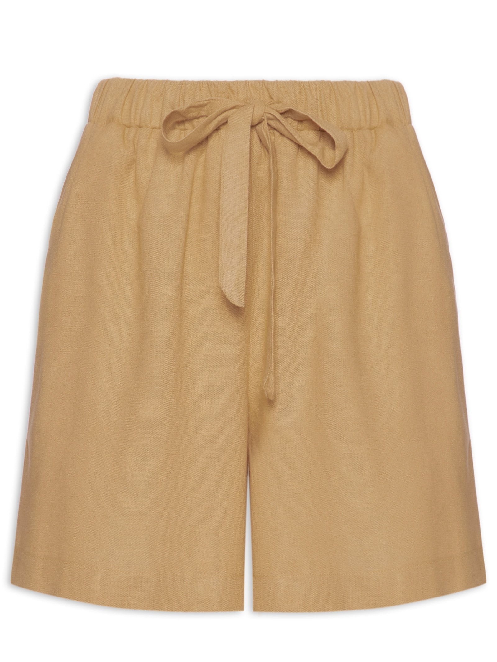 Short Feminino Linho Com Cordão Bege Basiq