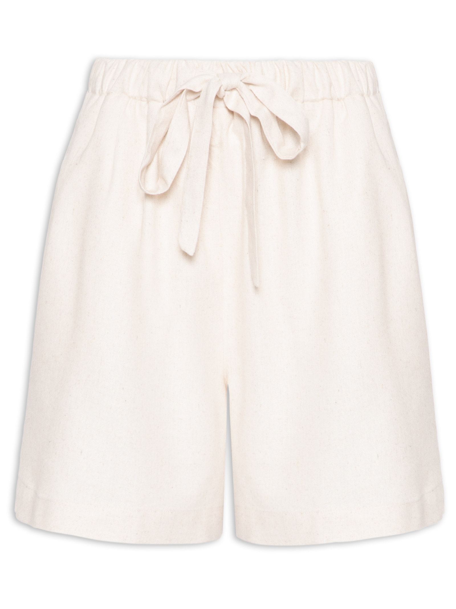 Short Feminino Linho Com Cordão Bege Basiq