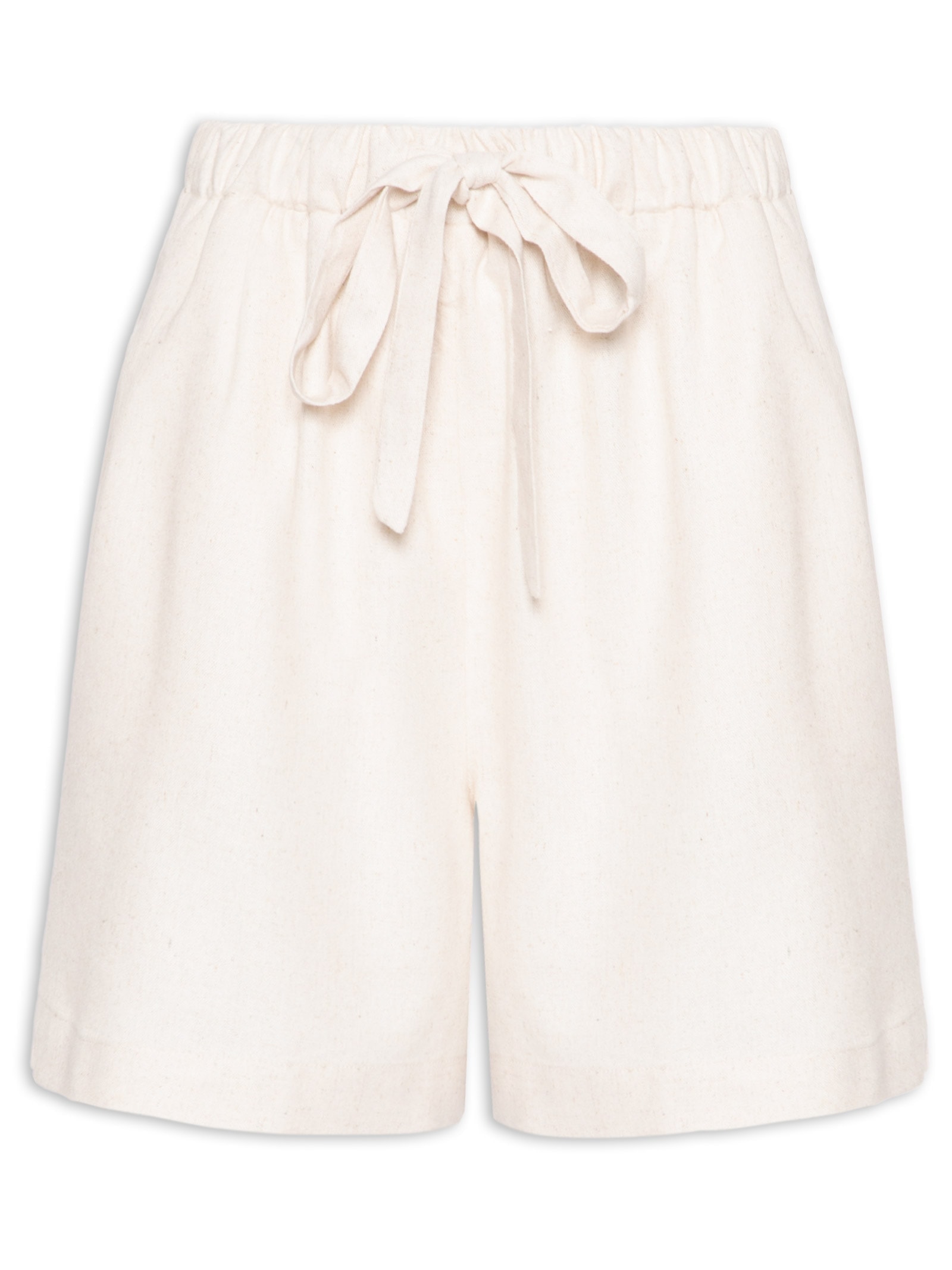 Short Feminino Linho Com Cordão Bege Basiq