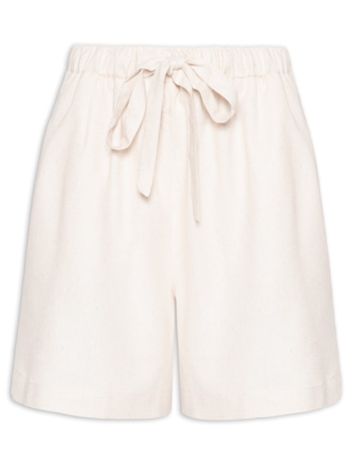Short Feminino Linho Com Cordão - Bege
