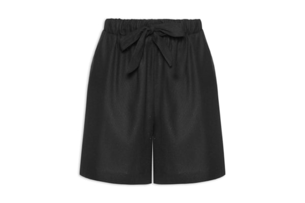 Short Feminino Linho Com Cordão - Preto