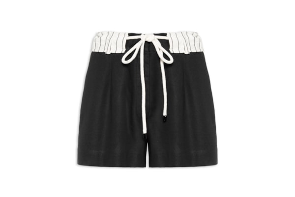 Short Feminino Linho Cós Listrado - Preto
