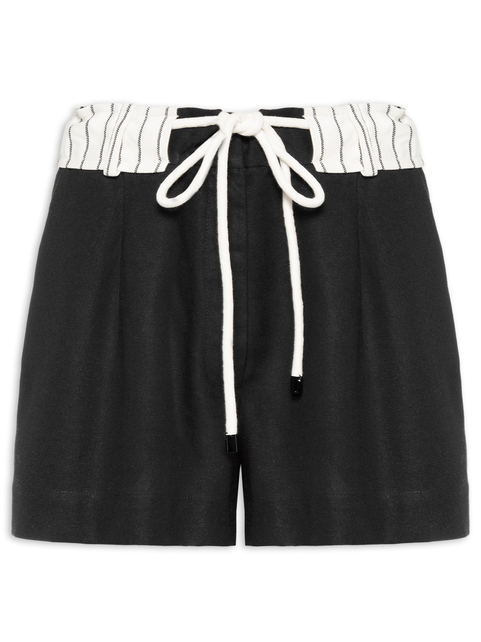 Short Feminino Linho Cós Listrado Preto Dress To