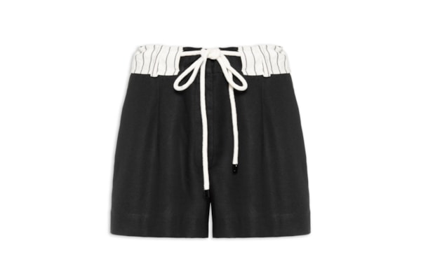Short Feminino Linho Cós Listrado - Preto
