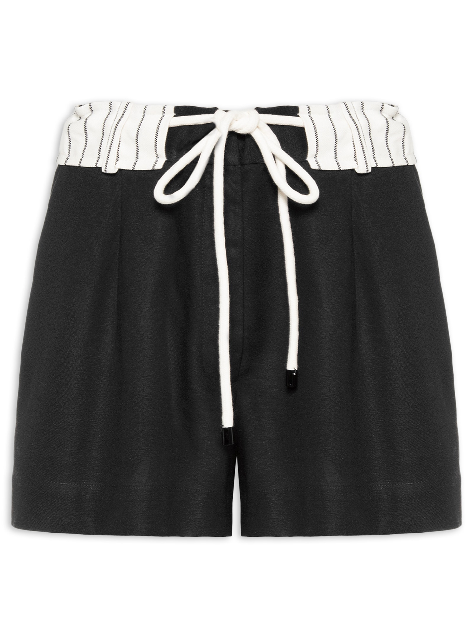 Short Feminino Linho Cós Listrado Preto Dress To