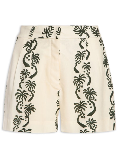 Short Feminino Linho Estampa Aventureiro – Branco