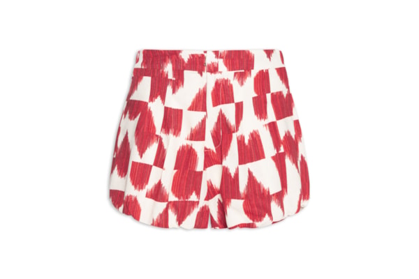 Short Feminino Linho Estampado Coração Partido - Vermelho