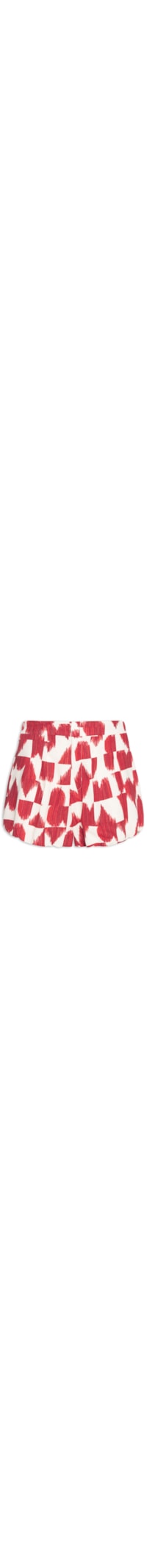 Short Feminino Linho Estampado Coração Partido - Vermelho