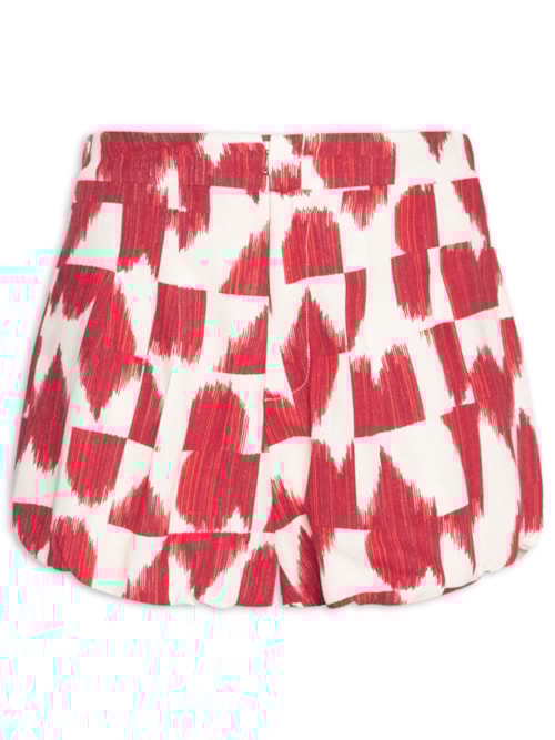 Short Feminino Linho Estampado Coração Partido – Vermelho