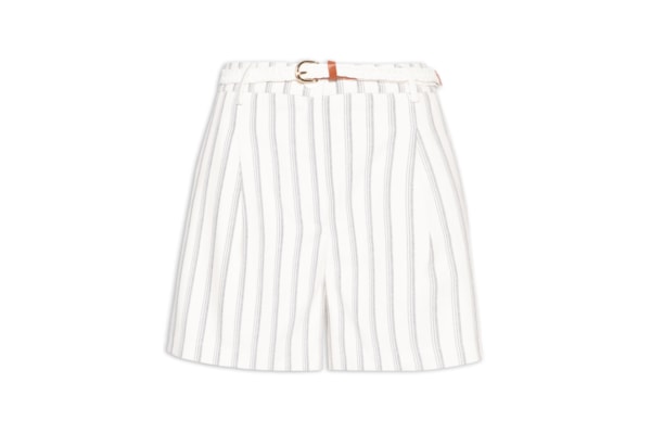 Short Feminino Listrado Com Cinto - Off White