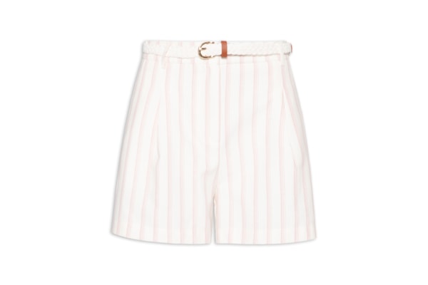 Short Feminino Listrado Com Cinto - Off White