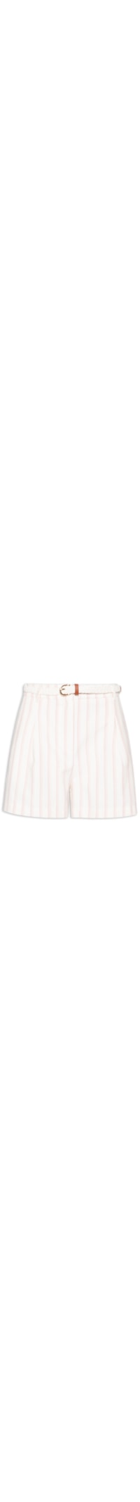 Short Feminino Listrado Com Cinto - Off White