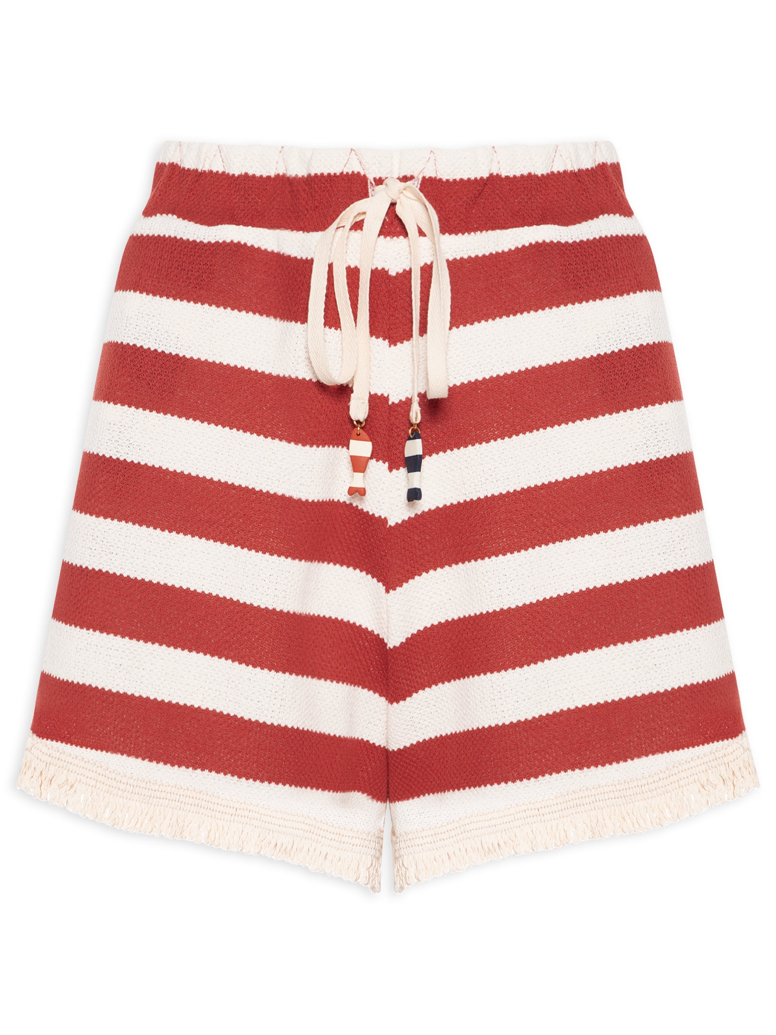 Short Feminino Listrado em Malha Tricot Vermelho Dress To