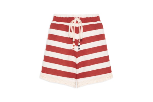 Short Feminino Listrado em Malha Tricot - Vermelho
