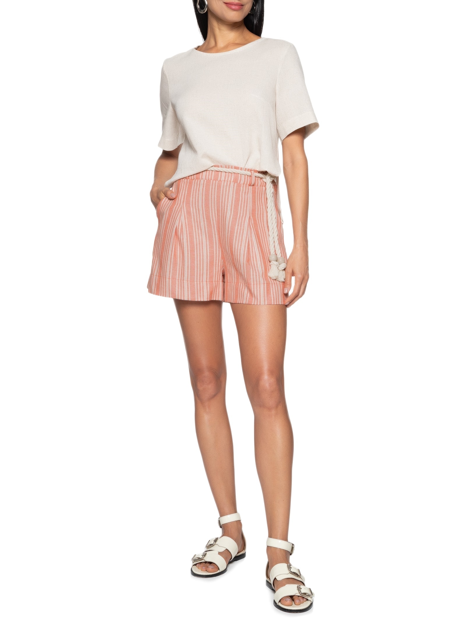 Short Feminino Listrado Rosa Hering