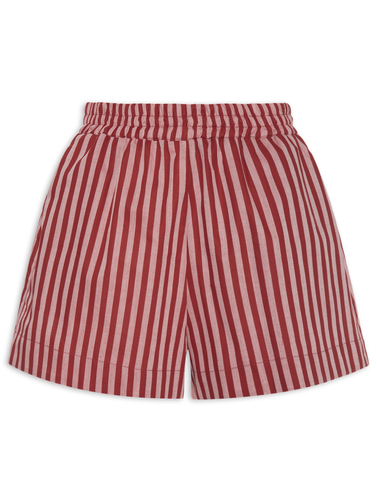 Short Feminino Luiza Tricoline Listras Bisous Vermelho Panô