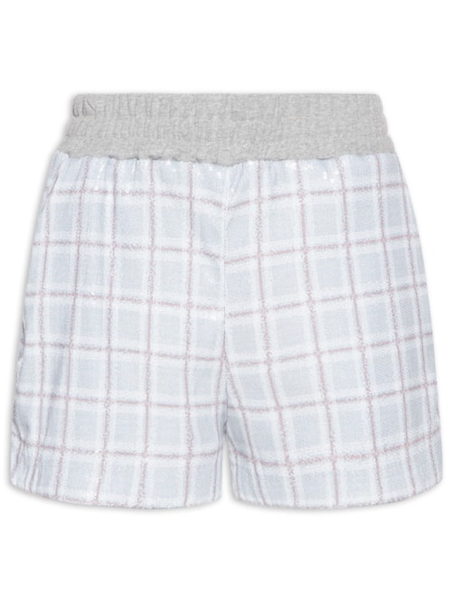 Short Feminino Moletom Xadrez – Cinza