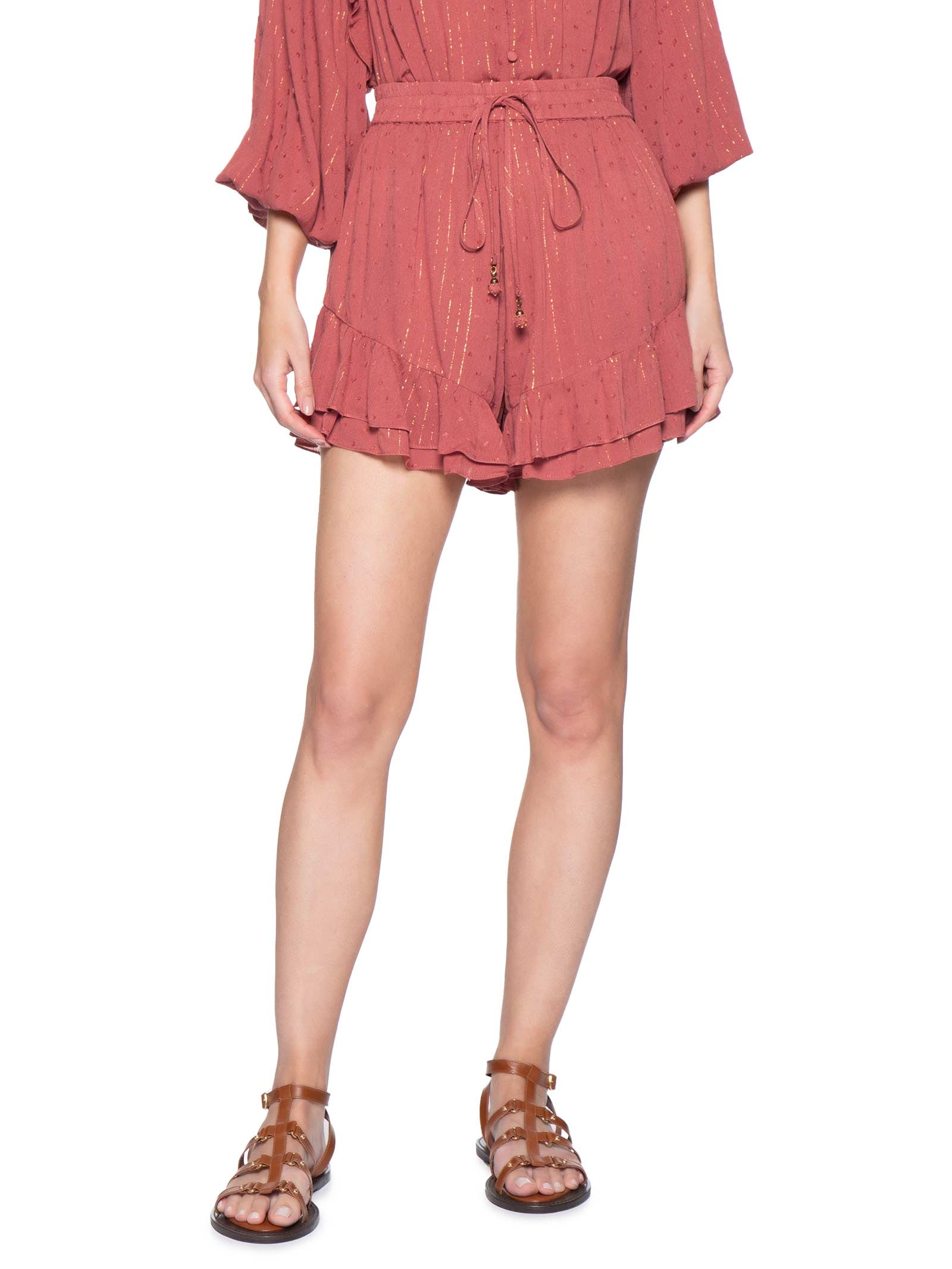 Short Feminino Poá Lurex Rosa Dress To