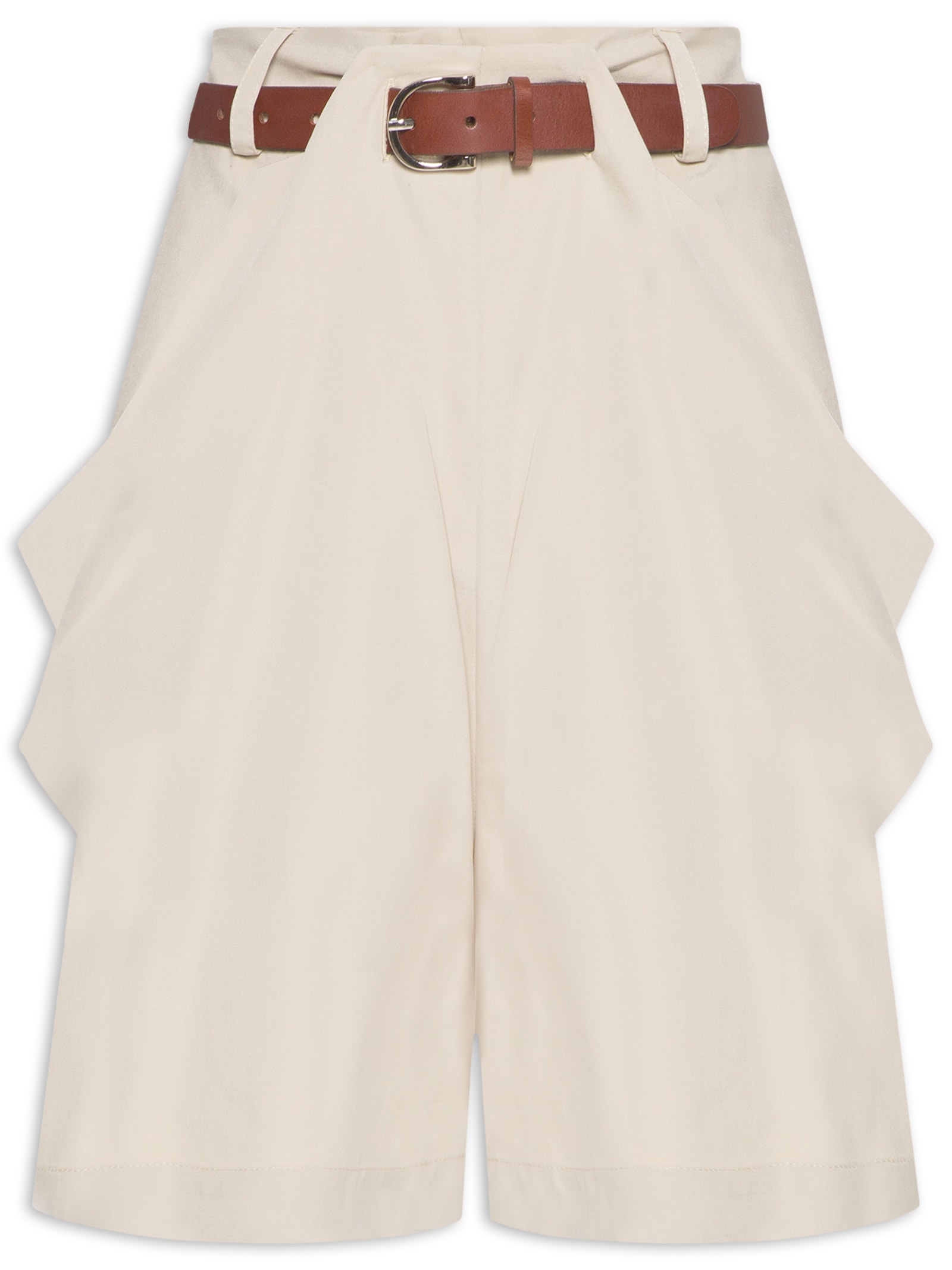  Short Feminino Prega Alfaiataria com Cinto Bege Animale Jeans