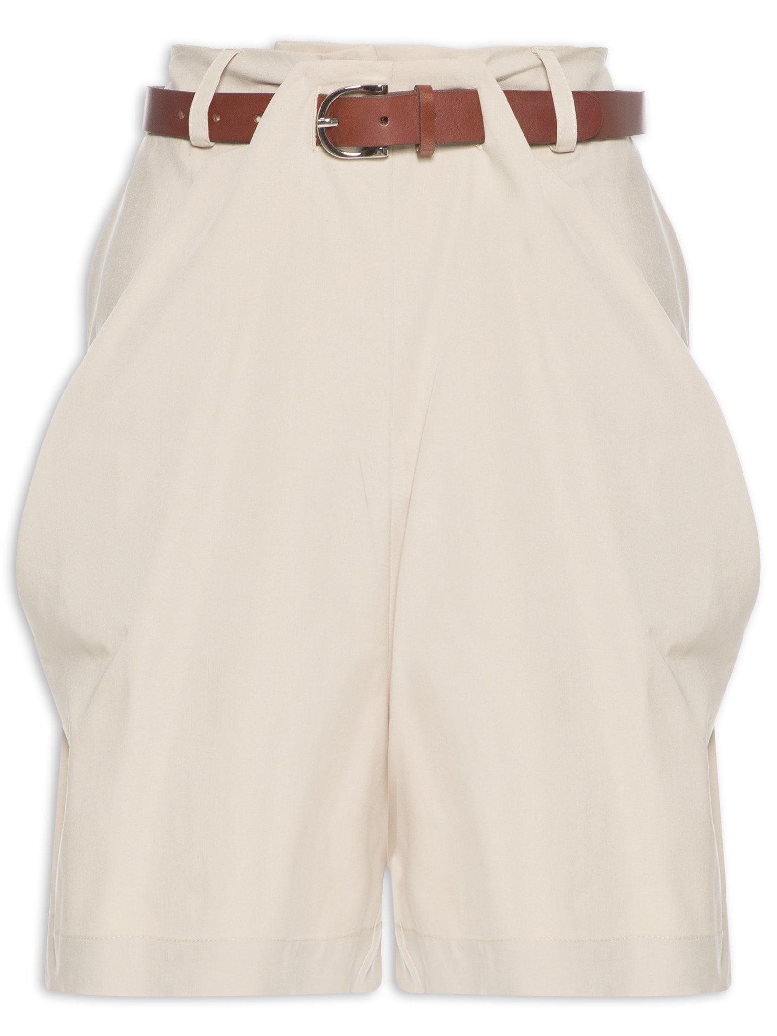  Short Feminino Prega Alfaiataria com Cinto Bege Animale Jeans