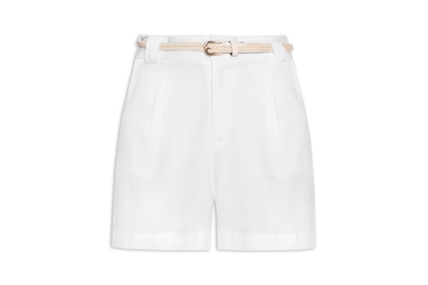 Short Feminino Pregas Com Linho - Branco