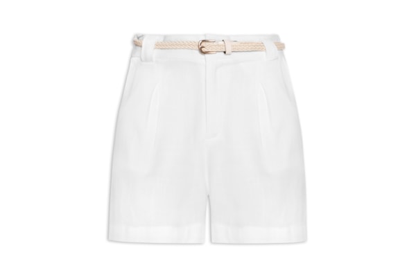 Short Feminino Pregas Com Linho - Branco