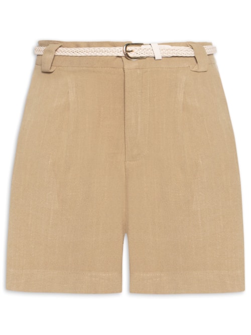Short Feminino Pregas Com Linho – Marrom