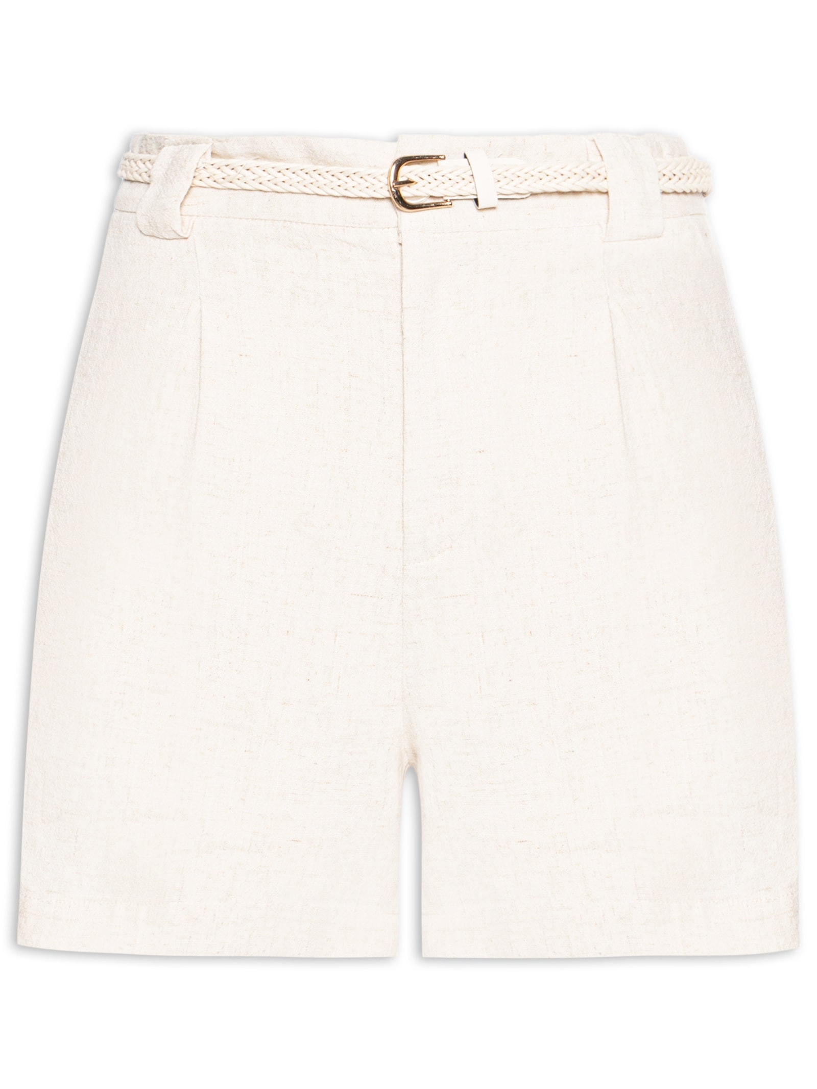 Short Feminino Pregas Com Linho Off White Basiq